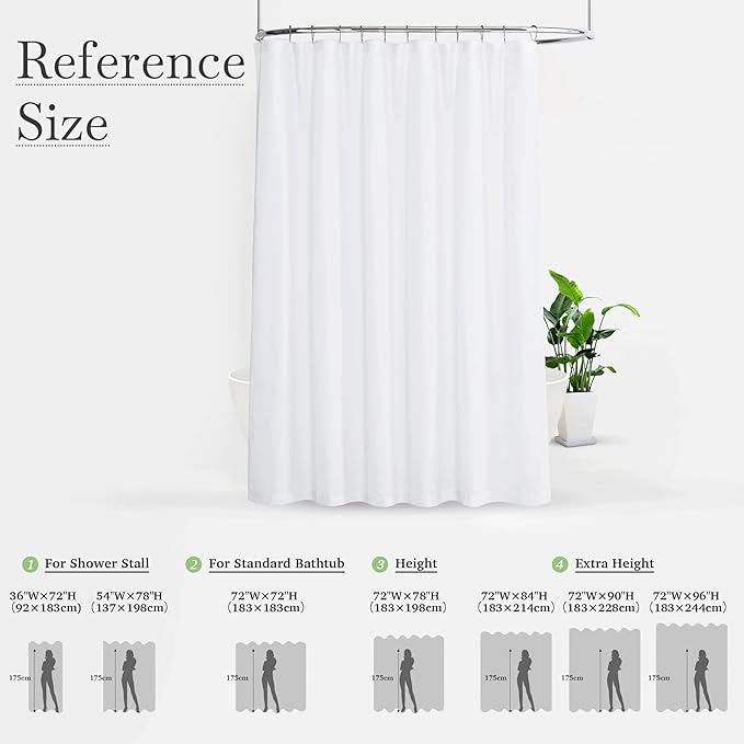 KGORGE White Linen Shower Curtain - Semi Sheer Lightweight Button Hole Half Privacy Quick Dry Shower Curtains for Bathroom Bathtub Decor, White, 72 x 72 inches Long, Hooks Included