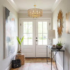 LynPon 17.7" Gold Rattan Chandelier Light Fixture, 6 Lights Boho Rattan Light Fixture with Hand Woven Wicker Shade, Farmhouse Vintage Chandelier for Dining Room Living Room Kitchen Bedroom Entryway