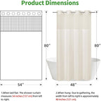 stall no Hook Tufted Shower Curtain with snap in Liner Set, White Waterproof Fabric Inner Liner,Boho Style Shower Curtain with See Through top Window, Cream, 54Wx80H