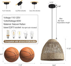 18.9" Large Rattan Chandelier,Boho 3-Lights Wicker Hand-Woven Farmhouse Seagrass Ceiling Hanging Pendant Lighting for Kitchen Islands Dining Rooms,