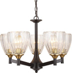20" Chandelier for Dining Room, Brown Finish, 5 Light Hanging Chandelier for Living Room, Entryway, Bathroom and Bedroom EH1502C5