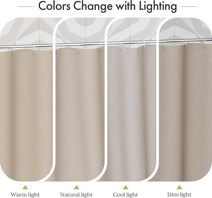 AmazerBath Farmhouse Shower Curtains for Bathroom, Tan Shower Curtain with Tassels, Taupe Rustic Faux Linen Shower Curtain Set with 12 Hooks, 72x72 Inches