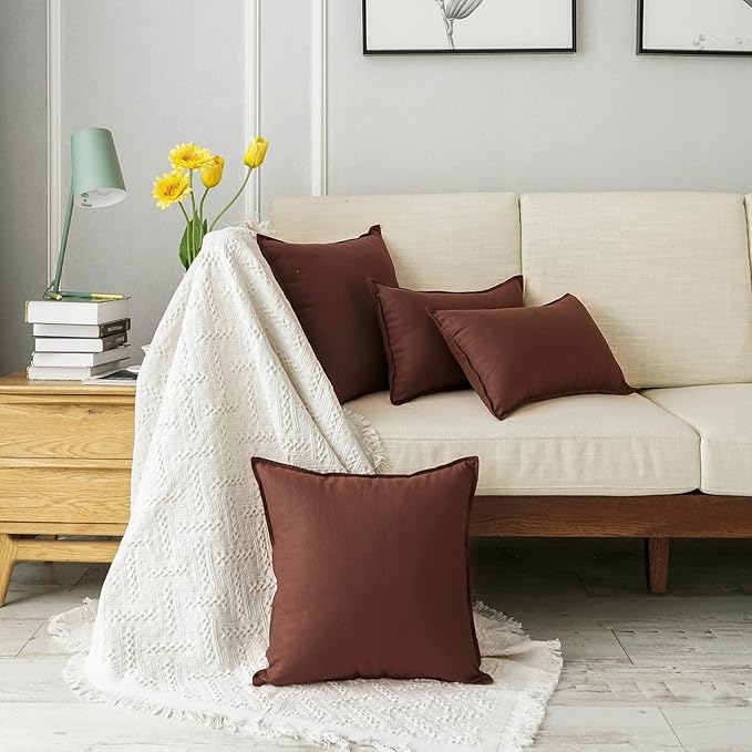 Jeanerlor 20"x20" Pillowcase Green Cousion Cover Decor Cotton Linen with Unique Design to Embellish Garden/Office/Chair/Bed/Couch,(50 x 50cm),Reddish Brown