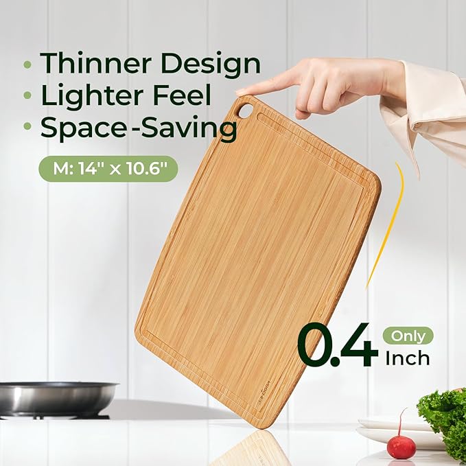 Dishwasher Safe Durable Lightweight Bamboo Wood Cutting Boards for Busy Kitchen, Easy Storage & Clean Wooden Chopping Boards Reversible with Juice Groove, Kitchen Gift for Home Cooks