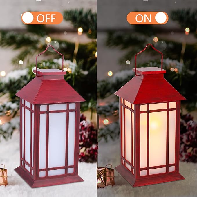 Vintage Flickering Flame LED Lanterns - 13" Hanging Waterproof Decorative Outdoor Flameless Candle