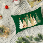 RABUSOFA Christmas Tree Pillow Covers 12x20 Inch,Watercolor Christmas Decorations Pillows Decorative Throw Pillows Gold Stars Xmas Lumbar Cushion Case for Home Decor Couch Winter Holiday(4-Green)