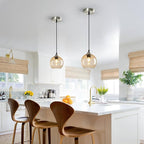 Light Brown Glass Pendant Lights Kitchen Island Globe Pendant Light Fixtures Modern Pendant Lighting for Bedroom Living Dining Room Light Fixture (5.9 in, 3 Pack)