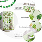 Vandarllin Lucky Cat St. Patrick's Day Shower Curtain, Green Spring Shamrocks Tree Shower Curtains Set with Hooks, Waterproof Fabric Bathroom Curtains Decor Home Accessories,72X 96 Inch Extra Long