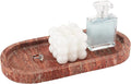 WORHE Italy Natural Travertine Stone Tray for Jewelry, Candles, Perfume, Trinket, Marble Oval Vanity Trays for Bathroom, Dresser, Kitchen, Countertop Storage Organizer for Home Decor Red (WH029)