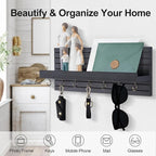 Key Holder Wall Mount, Entryway Mail Organizer with Shelf, Decorative Key Hanger with 7 Hooks Holds Leashes and Glasses, Includes Mounting Hardware (13.8” x 5.3” x 3.2”)