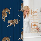 Boho Leopard Cheetah Shower Curtain Theme Bathroom Bathtubs Fabric Tropical Forest Wildlife Animal Shower Curtain Set with 12 Hooks 72 x 84 inches Polyester Machine Washable, Brown Black and Blue