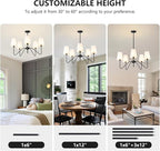 5 Light Modern Chandelier with White Shades, Elegant Pendant Light Fixture with Black Chandelier for Living Room, Dining Room, Bedroom, Hallway, Entryway, Height Adjustable
