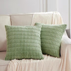 Fancy Homi Sage Green Decorative Throw Pillow Covers 18x18 Inch for Living Room Couch Bed Sofa, Soft Striped Corduroy Square Cushion Case 45x45 cm, Rustic Farmhouse Boho Home Decor