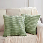 Fancy Homi Sage Green Decorative Throw Pillow Covers 20x20 Inch for Living Room Couch Bed Sofa, Soft Striped Corduroy Square Cushion Case 50x50 cm, Rustic Farmhouse Boho Home Decor