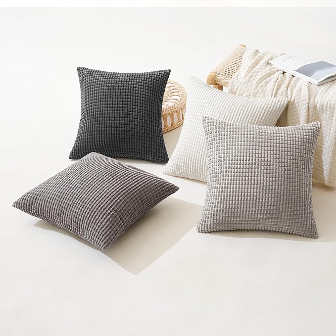 MIULEE Timeless Neutral Pillow Covers 20x20 Inch Set of 4 Mid Century Modern Grey Throw Pillows Rustic Corduroy Couch Pillowcases Nordic Home Decor for Sofa Living Room Bed