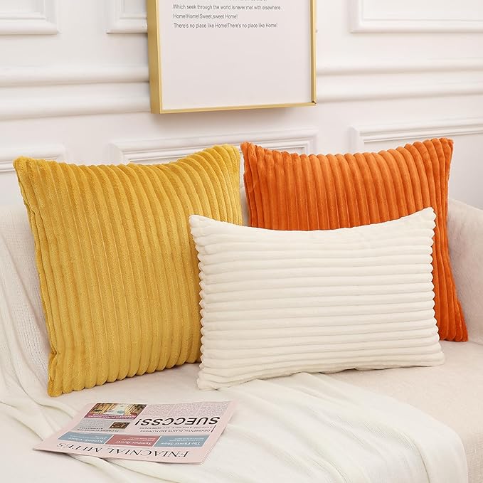 Simmore Decorative Fall Throw Pillow Covers 16x16 Set of 2, Soft Natural Plush Flannel Double-Sided Fluffy Couch Pillow Covers for Sofa Living Room, Orange