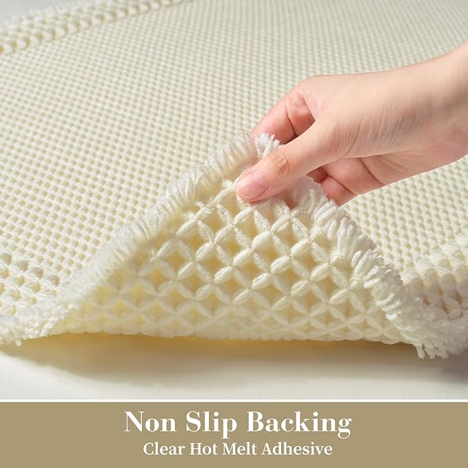 RESARE Waffle Bath Mat for Bathroom, Super Absorbent Bathroom Rugs Non Slip Machine Washable, Ultra Soft Quick Dry Boho Bath Rugs with Tassels for Floor, Upgraded Bordered Design, 18"x30" Cream