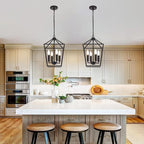 MELUCEE Farmhouse Chandelier in Oil Rubbed Bronze 4 Lights Lantern Pendant Light Vintage Openwork Cage Hanging Light Fixtures Ceiling for Kitchen Island Dining Room Entryway, E12 Base