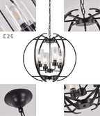 24" Globe Black Chandelier Dining Room Light Fixture Farmhouse Glass Chandeliers Vintage Bedroom Kitchen Island Pendant Lighting Industrial Metal Ceiling Hanging Fixture