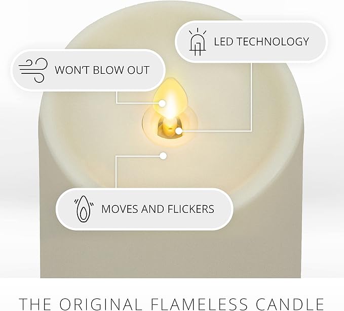 Luminara Realistic Artificial Moving Flame Outdoor Pillar Candle - Moving Flame LED Battery Operated Lights for Outside Christmas, Thanksgiving - Remote Ready - Remote Sold Separately - 3.25" x 6.5"