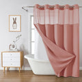 Coral No Hook Waffle Weave Shower Curtain with snap-in Liner Replacement, 230GSM Waterproof Fabric Hotel Shower Curtain Set for Bathroom, Through Mesh Top Window,71Wx86H