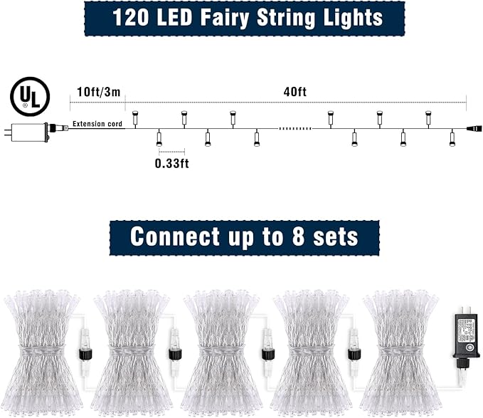 120 LED Green String Lights, 40ft Green Halloween Lights Outdoor Indoor Clear Wire 8 Modes Waterproof Plug in Twinkle Fairy Light for Room Tree Christmas Halloween Decorations