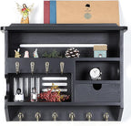 DOPACE Key Holder for Wall, Mail and Key Holder, Mail Organizer Wall Mount with Storage Drawer and 10 Hooks, Easy Installation Keys Holder on Wall, Black