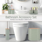 LightGreen Bathroom Set, 25 PCS Bathroom Accessories Set with Shower Curtains, Rugs, Trash Can, Toothbrush Holder, Soap Dispensers, Toothbrush Cup, Vanity Tray, Soap Dish, Toilet Brush, Qtip Holders