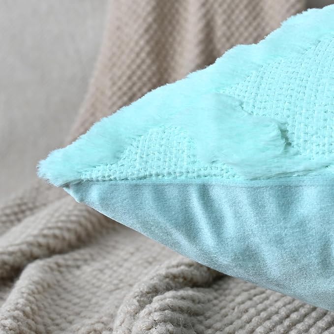Set of 2 Soft Moroccan Throw Pillow Covers 12x20 Inch Plush Boho Decorative Pillow Cover Accent Cushion Case for Couch Sofa Bed, Light Aqua