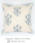 “The Mary” Periwinkle Floral Block Print Pillow Cover – Blue and Off-White Decorative Throw Pillow Cover – Grandmillennial Home Decor, 26" x 26"
