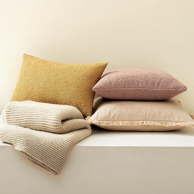 MIULEE Textured Boucle Throw Pillow Cover Gold Accent Solid Lumbar Spring Pillow Case Decorative Soft Pack of 1 Couch Cushion Chair Sofa Bedroom Livingroom Home Decor,12x20 Inch
