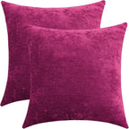 Jeneoo Fuschia Pink Decorative Throw Pillow Covers Soft Chenille Comfy Solid Couch Cushion Cover Decor (Set of 2, 16 x 16 Inches)