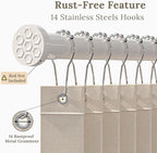 South to East Waterproof Shower Curtain, Heavy Duty Magnetic Folding Linen Shower Curtain, Non-Toxic, 72x80 Magnetic Fabric Bathroom Curtain Sets, Beige