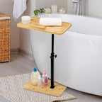 Bamboo Sofa Side Table Adjustable Height,Snack C Shaped End Table with Swivel Phone Stand,TV Trays for Eating on Couch, Small Spaces/Bathtub/Recliner/Bed/Sofa,Oblong.