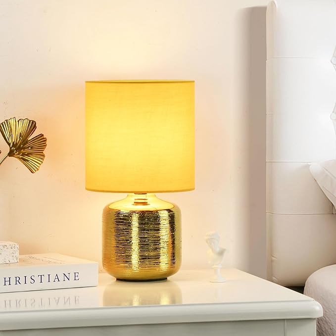 Lampwell Beno Small Table Lamp for Living Room as Bedside Table Lamp for Bedroom,Modern Ceramic Table Lamp,Kids Table Lamp,Night Table Lamp,Φ6.3×H11.81IN,Bulb Excluded,Yellow Gold Table Lamp