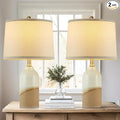 Luvkczc Ceramic Table Lamps Set of 2, 3-Color Temperature Adjustable Bedside Lamps with Line Lampshade, Nightstand Lamps for Bedroom, Living Room, Entryway Home Decor, Modern Table Lamps