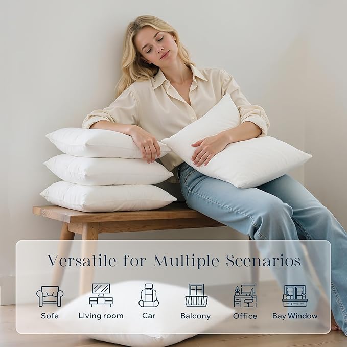 Phantoscope 100% Virgin Fiber Pillow Inserts, Premium Microfine Fiber Square Hypoallergenic Throw Pillow Inserts for Bedroom, Study, Chair 20x20 inches Pack of 2