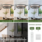 3 Ring LED Chandelier Black Round Chandelier Light Fixture Dimmable Farmhouse Foyer Chandeliers Light Wood-Printed Circular Chandeliers for Dining Room Entry Bedroom Office Living Room 24in