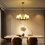 Black Chandeliers for Dining Room Light Fixtures Over Table, 6-Light Modern Farmhouse Round Chandelier with Linen Shades, Vintage Hanging Pendant Lighting for Kitchen Bedroom Living Room