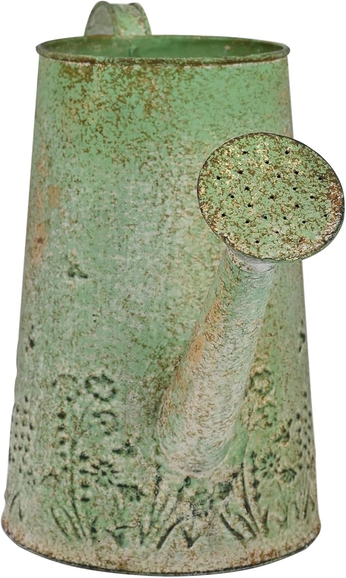 Vintage Metal Watering Can with Handle Rustic Farmhouse Watering Can Flower Pot Distressed Decorative Planter Retro Gardening Flower Bucket for Home Indoor Outdoor Garden Balcony Courtyard(Green#2)