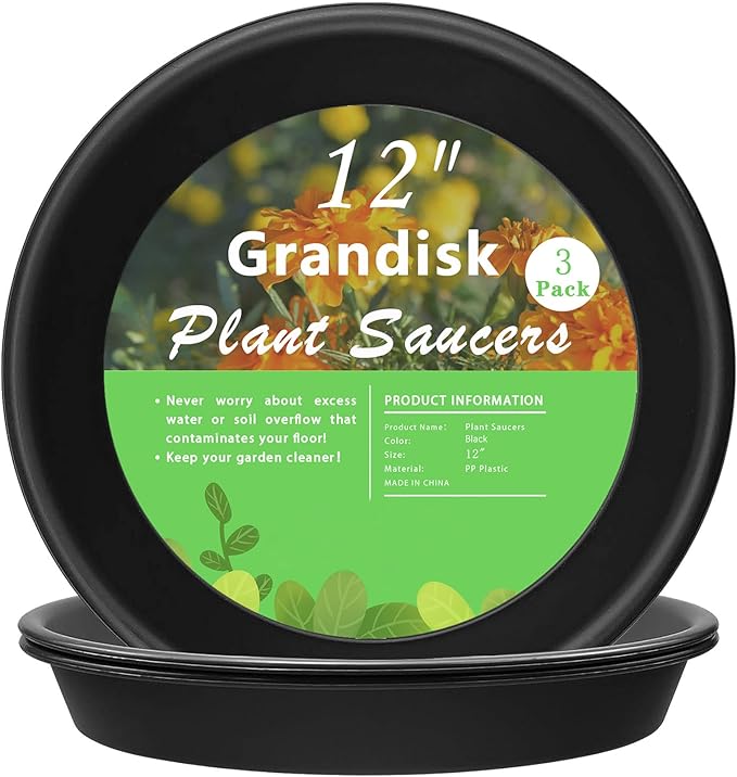 TITE 3 Pack Plant Saucer Heavy Duty Sturdy Drip Trays for Indoor and Outdoor (12 Inch, Black)