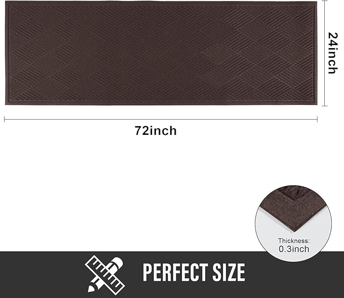 Sturdy Front Door Mat, Absorbent Muddy Dirt Resist Welcome Door Mats Outdoor Indoor, Stain and Fade Resistant, Non-Slip Rubber Backing Low Profile Doormat for Entryway, 72×24, Coffee