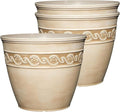 Classic Home and Garden Corinthian Resin Planter Pot - Outdoor & Indoor Plant Pot - Round Planter for Plants & Flowers (8" Desert Tan, Pack of 3)