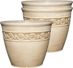 Classic Home and Garden Corinthian Resin Planter Pot - Outdoor & Indoor Plant Pot - Round Planter for Plants & Flowers (8" Desert Tan, Pack of 3)