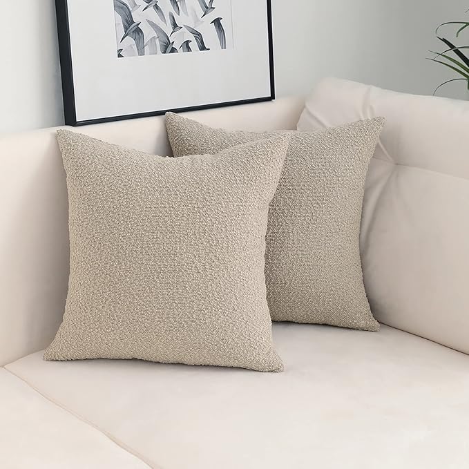 Jeneoo Light Grey Decorative Square Thick Accent Throw Pillow Covers Fine Textured Boucle Couch Cushion Case for Livingroom Sofa Decor, Set of 2, 20 x 20 Inch