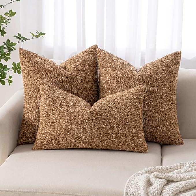 MIULEE Textured Boucle Throw Pillow Cover Brown Accent Solid Lumbar Pillow Case Decorative Vintage Soft Pack of 1 Couch Cushion Mid Century Chair Sofa Bedroom Livingroom Home Decor,20.x14 Inch