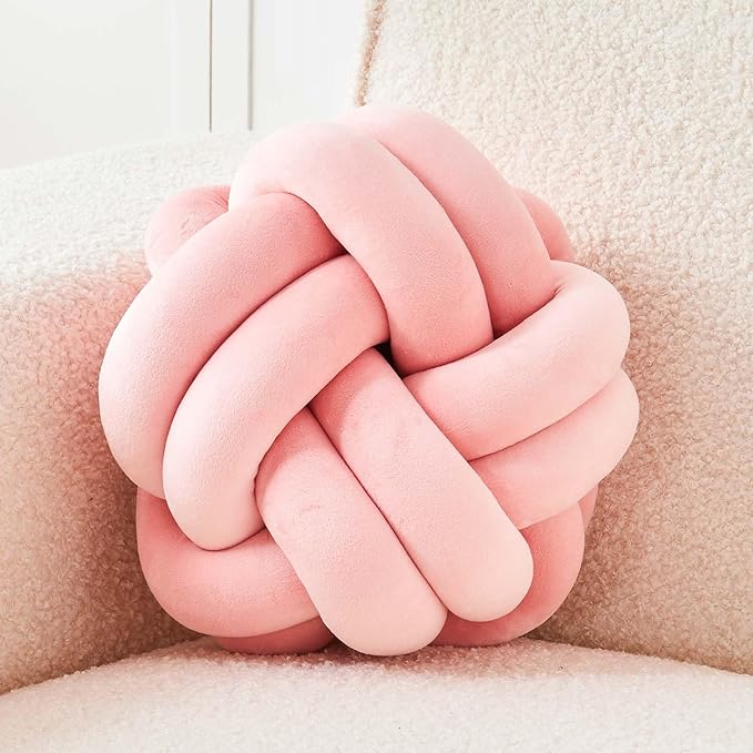 Uvvyui Knot Pillow Ball, Soft Dusty Pink Home Decor Knotted Pillows, Cute 11" Knot Pillow Round Velvet Plush Throw Pillow, Aesthetic Decorative Pillows for Bed, Floor, Couch, Bedroom