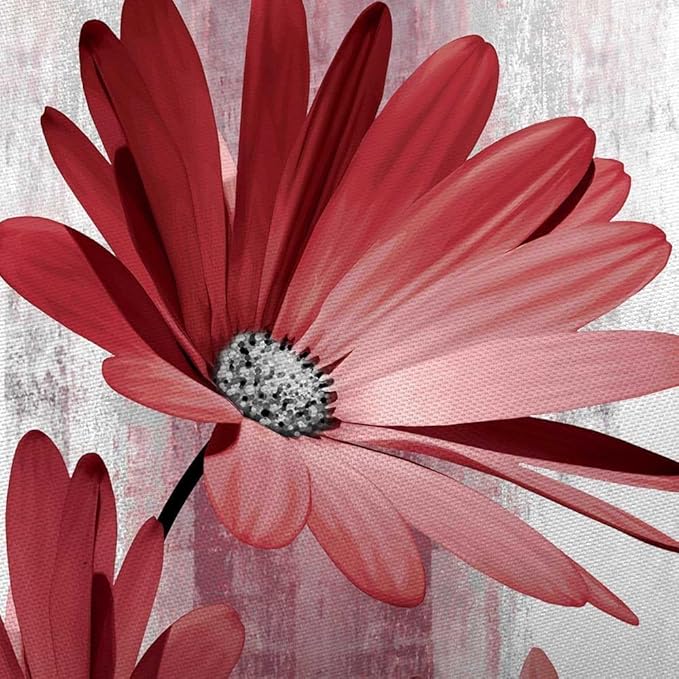 Rustic Farmhouse Shower Curtain, Farm Red Daisy Floral Flowers and Butterfly, Light Burgundy Gray Shower Curtain with 12PCS Hooks, 48X70IN