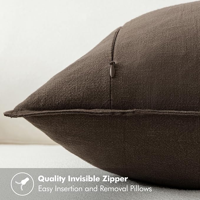 MIULEE Decorative Linen Euro Sham Pillow Covers 22x22 Inch Dark Coffee Boho Farmhouse Neutral Winter Couch Throw Pillows for Bed Pack of 2 Accent Modern Pillowcase Sofa Livingroom Home Decor