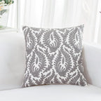 HWY 50 Grey Gray Decorative Throw Pillow Covers 18x18 Inch (1 Piece), Embroidered Cotton Farmhouse Cushion Cover Pillow Case for Sofa Couch Living Room Bed Bedroon, Floral Branches